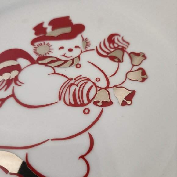 Set Of 3 Vintage Snowman Dessert Plates Red & White Christmas Design 8" - Picture 6 of 6